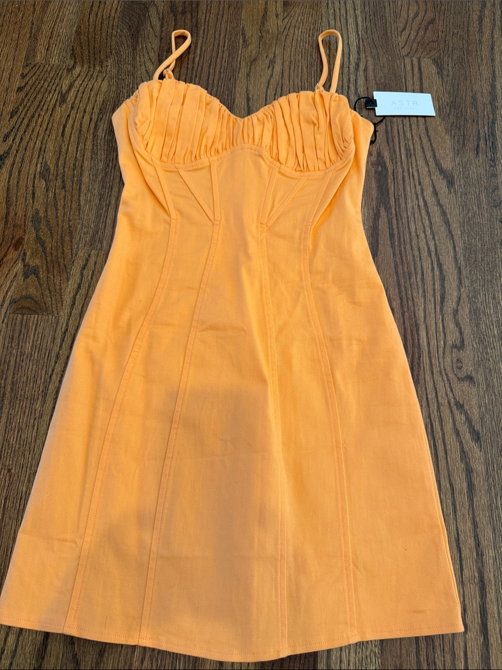 Astr Orange Ruched Bust Mini Dress.  Soft denim XS New